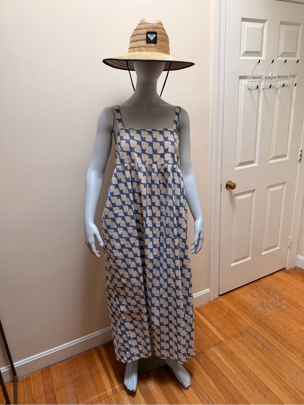 Melrose and Market Blue and White Cotton Printed Maxi Dress with pockets.